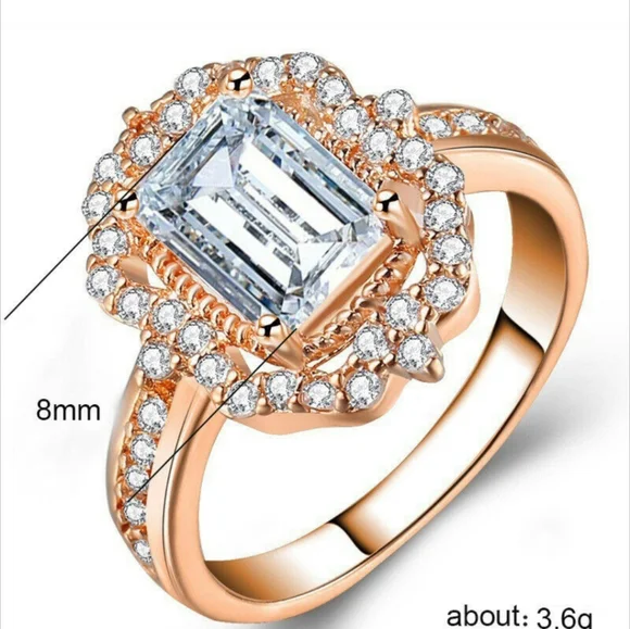 Romantic Rose Gold Emerald Cut Halo Engagement Ring: Christmas Sale - Picture 5 of 5